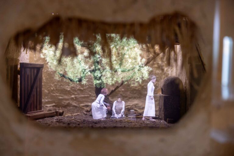 Die Hologramme findet der Panda besonders spannend im Troja Museum